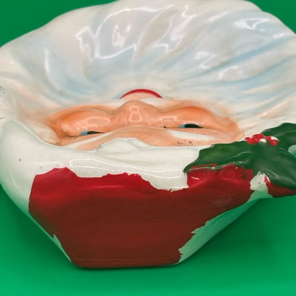Vintage MCM Rene D Lyon Ceramic Santa Wall Hanging or Trinket Dish Made in Japan